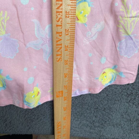 Disney Button Down Mens L Pink The Little Mermaid Flounder Camp Shirt Rayon NEW - Picture 5 of 9